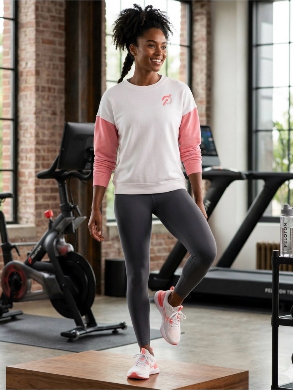 Peloton Coral Colorblock Logo Pullover Sweatshirt